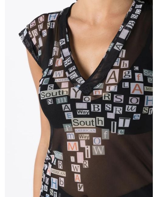 Amir Slama Black Text-Print Sheer T-Shirt
