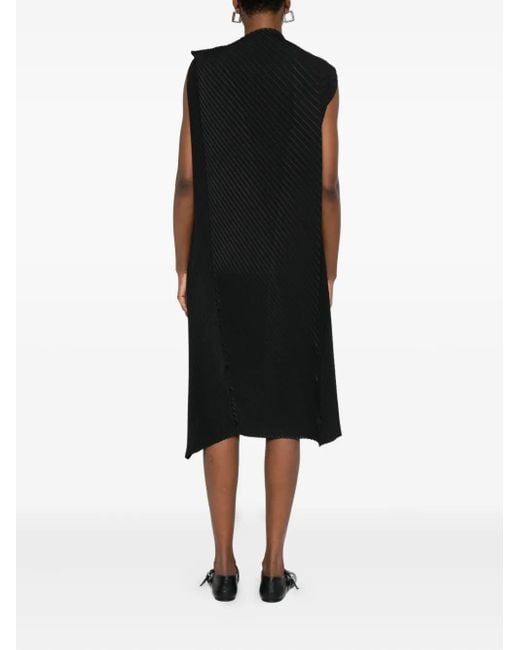 Issey Miyake Black Pleated Sleeveless Asymmetrical Dress