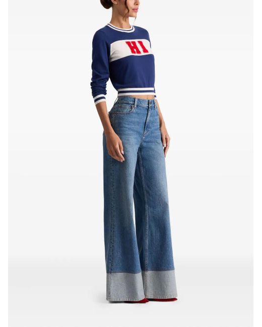 Alice + Olivia Blue Appliqué-Lettering Sweater