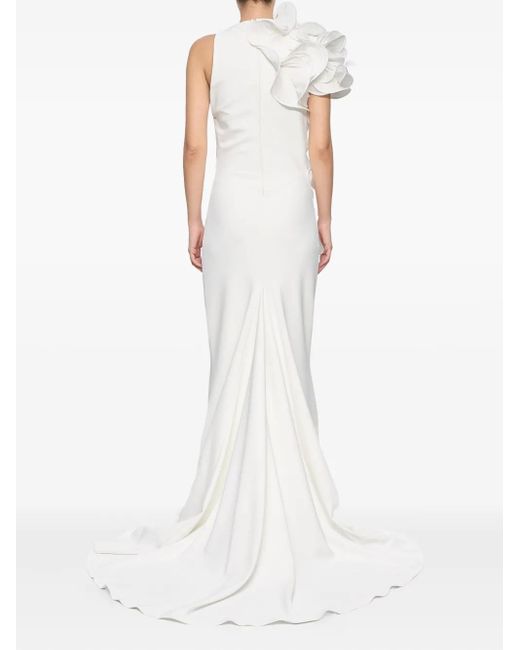 Ana Radu White Ruffled-Appliqué Gown