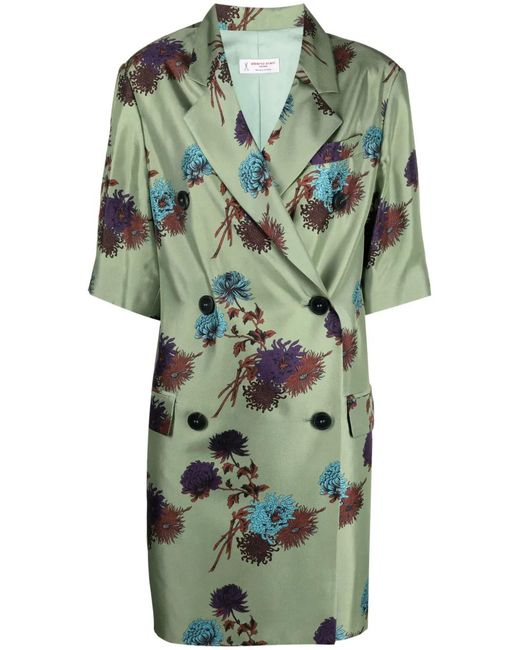 Alberto Biani Green Floral Print Double-Breasted Dress