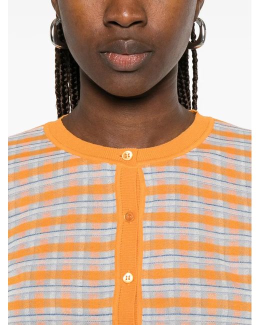 Ermanno Scervino Orange Check-Pattern Cropped Cardigan