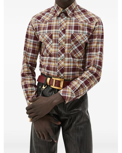 Versace Brown Checked Cotton-Poplin Slim Shirt for men