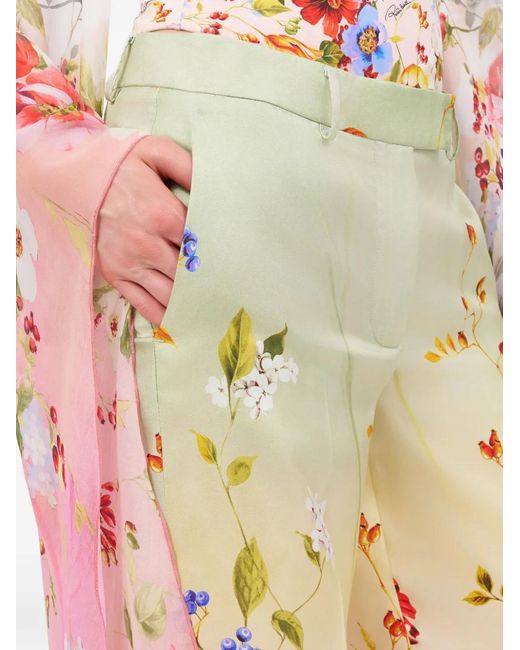 Roberto Cavalli White Floral Print Trousers