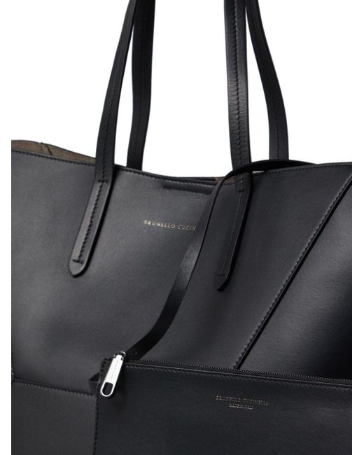 Brunello Cucinelli Black Monili Chain-detail Leather Tote Bag
