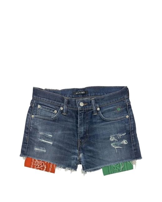 HTC Blue Distressed Bandana-Insert Mini Shorts