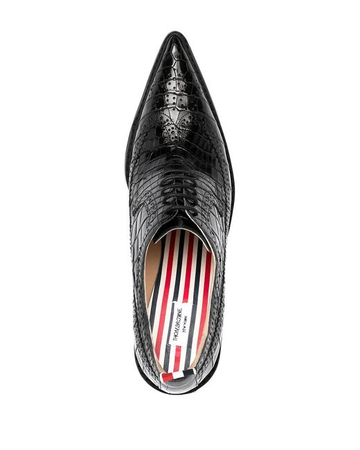Thom Browne Black Crocodile-Effect Longwing Heeled Brogues