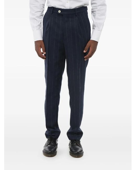Brunello Cucinelli Blue Pinstripe Cotton Suit for men
