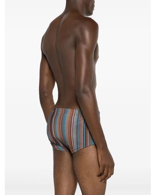 Amir Slama Blue Logo-Plaque Striped Swim Shorts for men
