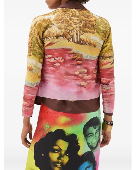Versace Red Printed Silk Knit Cardigan