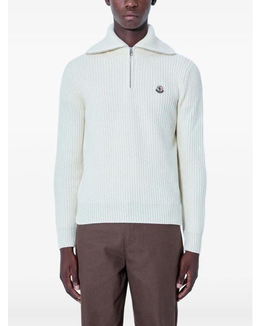 Moncler White Half-Zip Ribbed Sweater for men