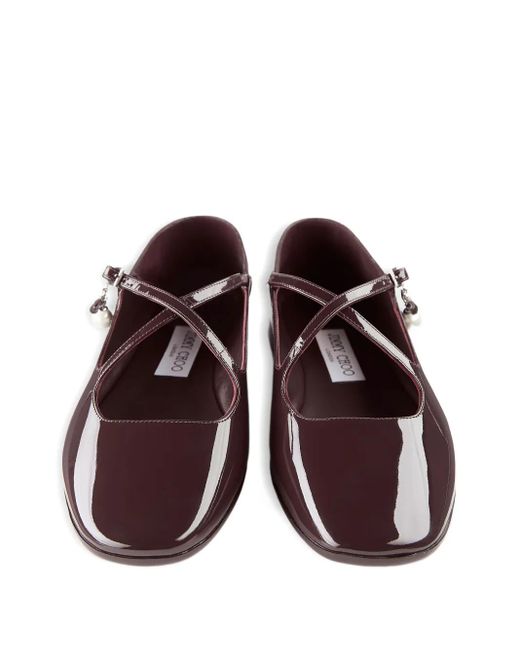 Jimmy Choo Brown Eleri Ballerinas aus Lackleder mit überkreuzten Riemen