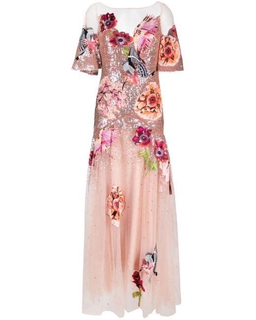 Temperley London Pink Petal Hummingbird-embroidered Gown Dress