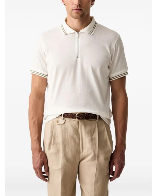 Karl Lagerfeld White Zip-Fastening Tipped Polo Shirt for men