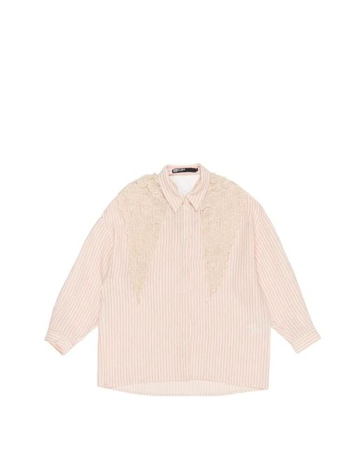 Bimba Y Lola Natural Lace-Trim Striped Shirt