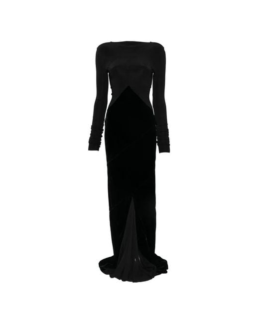 Rick Owens Black Velvet-Panelled Long-Sleeve Maxi Dress