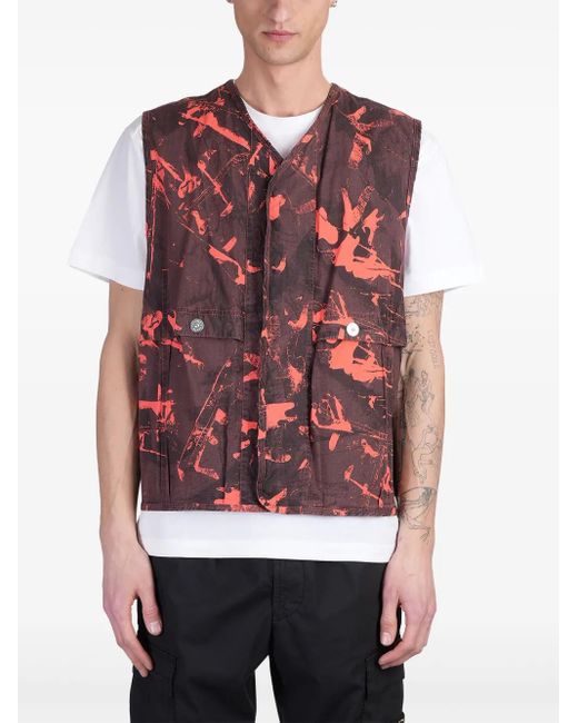 Stone Island Bodywarmer Met Camouflageprint En Compass-Logopatch in het Red voor heren