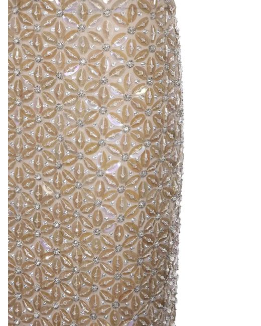 P.A.R.O.S.H. Natural Sequin Floral Midi Skirt