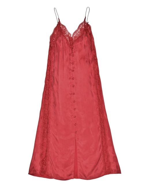 Bimba Y Lola Lace Button Midi Dress in Red | Lyst