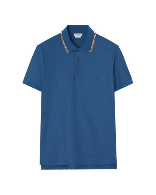 Burberry Blue Check-Trim Cotton Polo Shirt for men