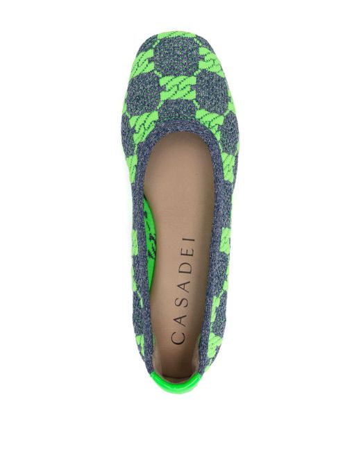 Casadei Green Palio Jacquard Ballerina Shoes