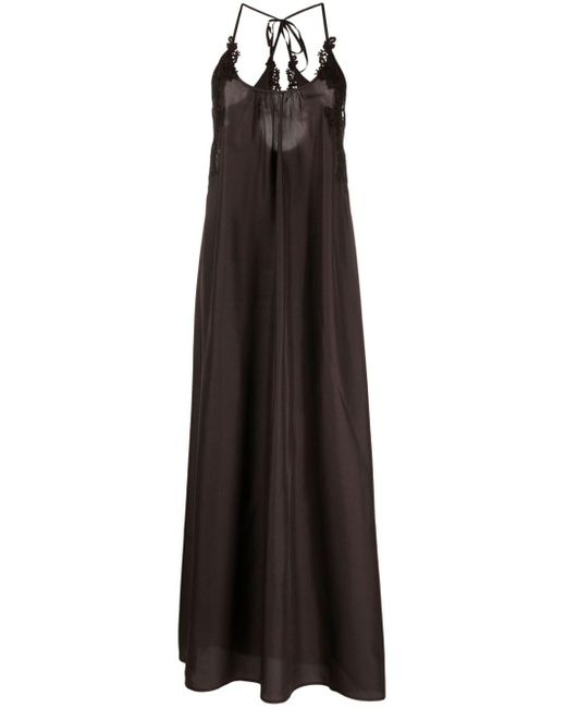 P.A.R.O.S.H. Black Macramé-detailing Silk Maxi Dress