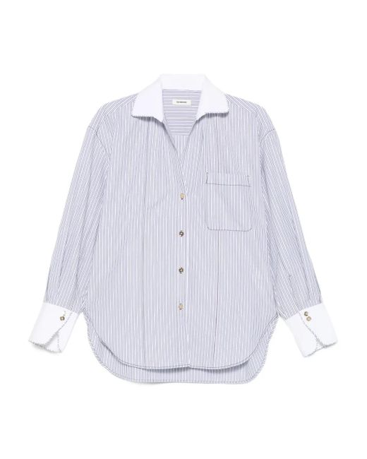 Camisa a rayas con cuello en contraste Sandro de color White