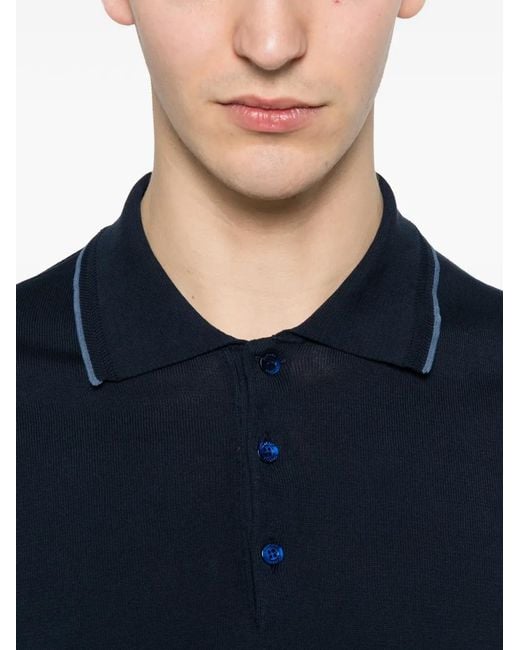 Canali Blue Piped Polo Shirt for men