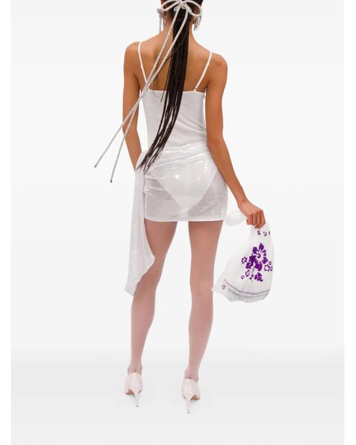 Area White Sequin-Embellished Draped Dress