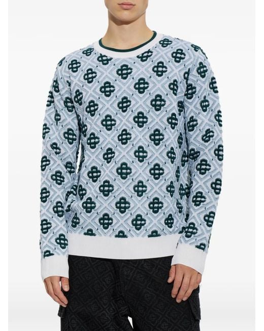 Casablanca Blue Monogram-Pattern Wool Sweater