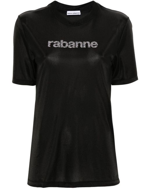 Rabanne Black T-Shirt mit Logo-Verzierung