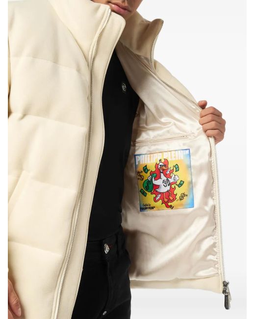 Philipp Plein Natural Quilted Embroidered Puffer Jacket for men