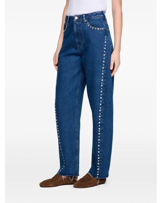 Sandro Blue Rhinestone Barrel Trousers