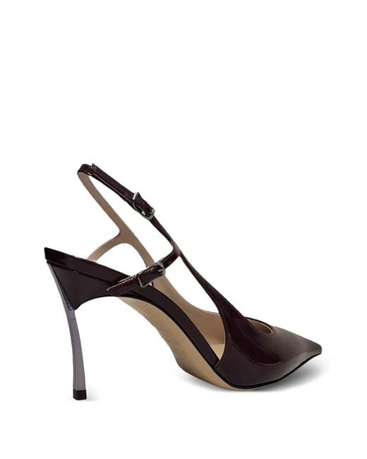 Casadei Brown Samurai Julia Patent-Finish Slingback Pumps