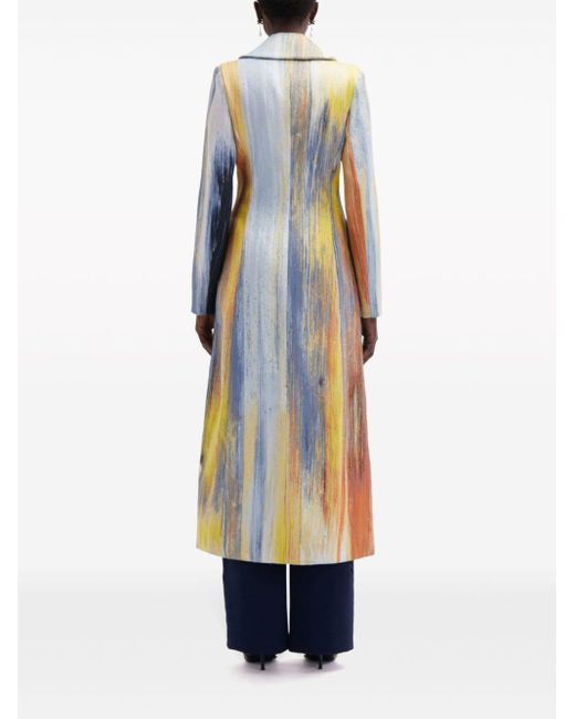 Oscar de la Renta Blue Brush-print Jacquard Silk Coat