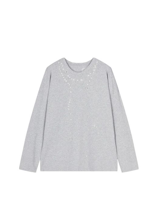 JNBY Gray Pearl-Embellished Long-Sleeve T-Shirt