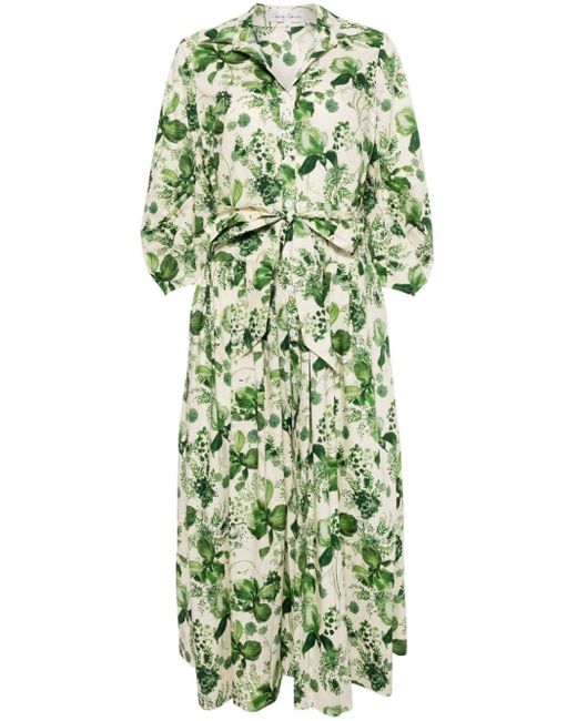 Cara Cara Raya Botanical-print Cotton Dress Green