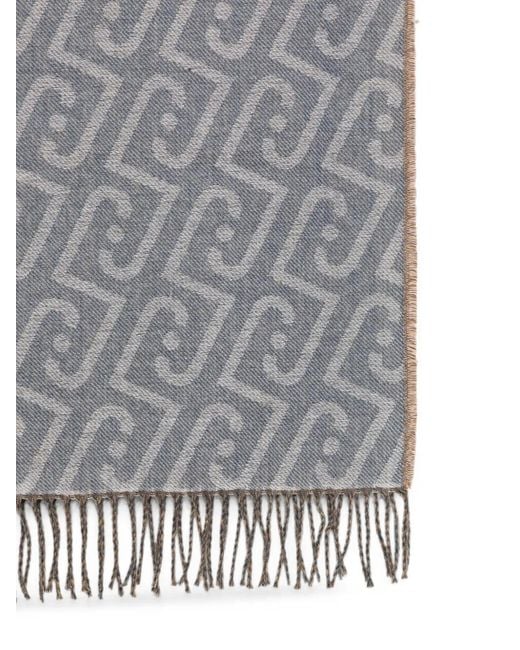 Liu Jo Gray Monogram-Pattern Fringed Scarf