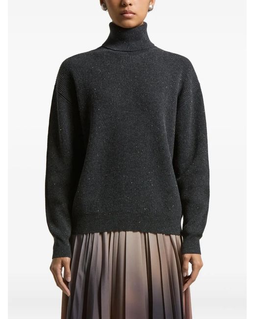 Peserico Black Roll-Neck Sparkle-Finish Sweater