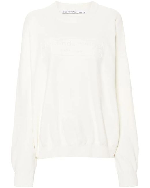 Alexander Wang White Logo-Embroidered Ribbed Sweater