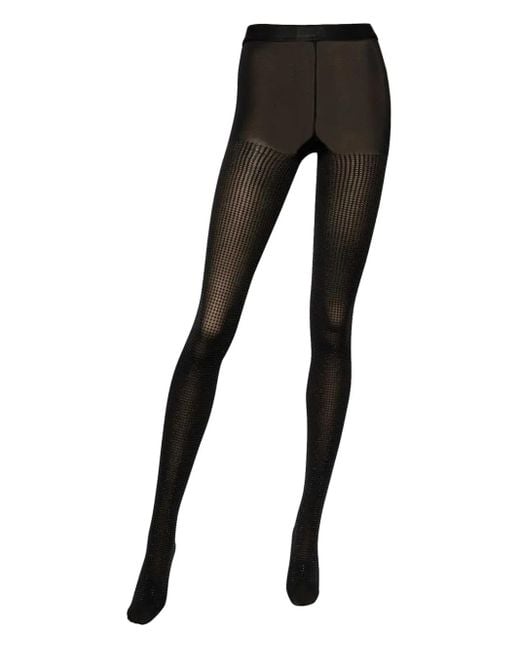 Sergio Rossi Black Rhinestone-Embellished Stretch Tights