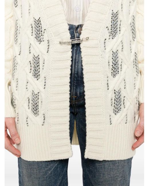 Ermanno Scervino Natural Open-Knit Cardigan With Textured Pattern And Relaxed Fit