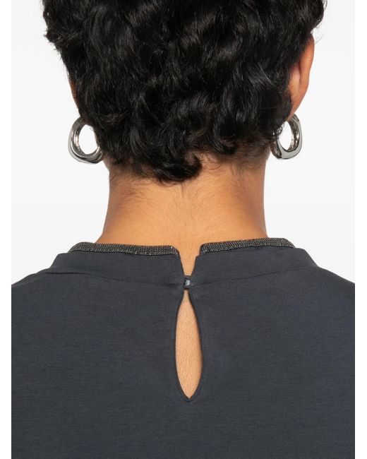Brunello Cucinelli Blue T-Shirt À Ornements Métalliques