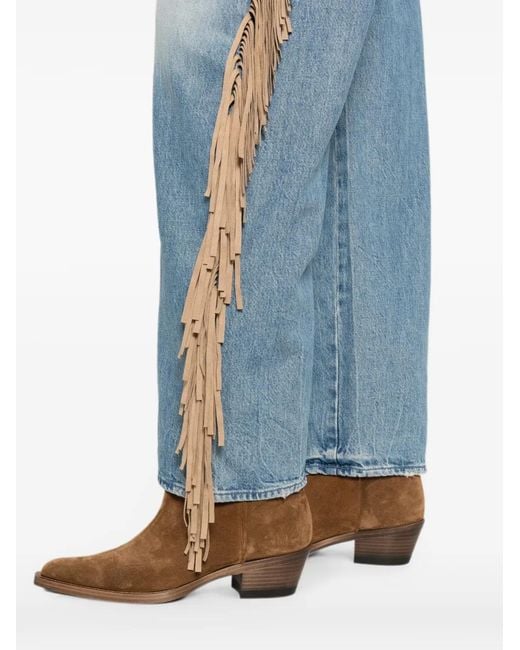 Mother Blue Fringe-Trim Jeans