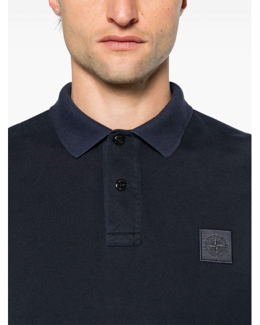 Stone Island Blue Compass-patch Cotton Polo Shirt for men