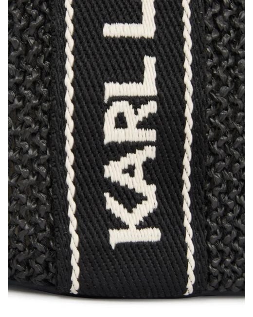 Karl Lagerfeld Black Signature Raffia Beach Tote Bag