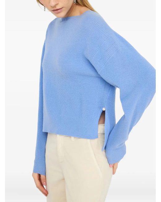 Liu Jo Blue Ribbed Boat-Neck Sweater