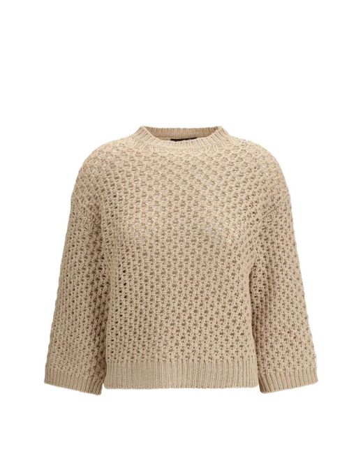 Fabiana Filippi Natural Open-Knit Crew-Neck Sweater
