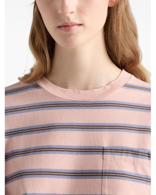 Prada Pink Long-Sleeved Striped Cotton Jersey T-Shirt