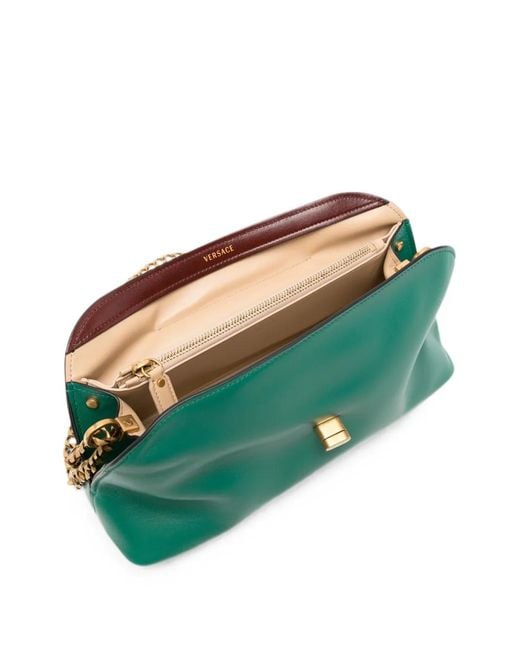 Versace Green Small Logo-Plaque Leather Shoulder Bag